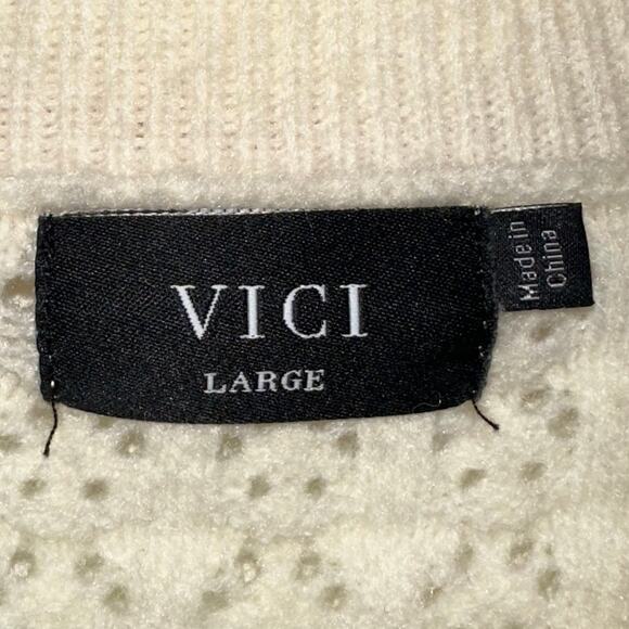 VICI Quiet Luxe Knit Cream Contrast Trim Cardigan Sweater Size Large - Picture 3 of 14